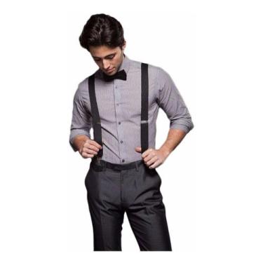 Imagem de kit suspensório ajustável adulto masculino e feminino preto com gravat