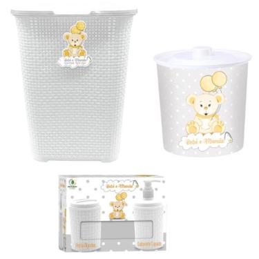 Imagem de Kit Infantil Cesto de Roupas 30L + Lixeira 3L + 2x1 Branco - Monte Líb