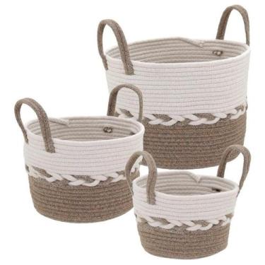 Imagem de Cesta Caterrine Home&Co Tecido Marrom 3pçs para Organizar Guardar e De