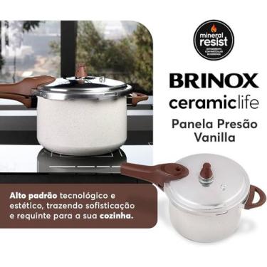 Imagem de Panela Pressao Brinox Vanilla Ceramica 4,2l Inducao 3 Nivel Seguranca 
