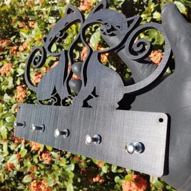 Imagem de Porta Chaves Gatinhos Com 5 Ganchos E Dupla Face - 25cm Cor do Pino:Prata