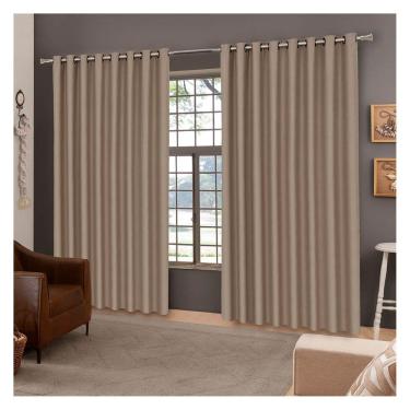 Imagem de Cortina Para Sala Quarto Corta Luz 2,60 x 2,30 m Liso Bege Escuro Com Ilhós