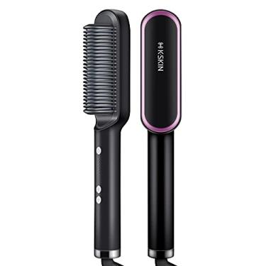 Imagem de Kiboule Escova alisadora de cabelo para modelar cabelo feminino 2 em 1 escova alisadora iônica pente modelador quente com recurso de escaldadura 5 níveis de temperatura ajustáveis