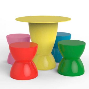 Imagem de Conjunto de Mesa com 4 Bancos | Banquetas Kids Amarelo