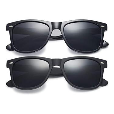 Imagem de Retro Rewind Óculos de sol polarizados para homens e mulheres - Óculos de sol clássicos com proteção UV, Pacote com 2: preto fosco + preto brilhante, One size fits most