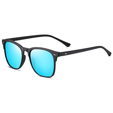 Imagem de Óculos de sol polarizados masculino retro espelho quadrado óculos de sol vintage anti-reflexo do motorista para homens Óculos, MATTE, MIRROR BLUE, C