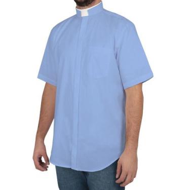 Imagem de Camisa Clerical Romana Manga Curta Azul Claro - Algodão - Fruivita