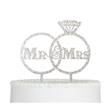 Imagem de Qttier Noiva e noivo topo de bolo, Sr. e Sra. placa para decoração de casamento placa de decoração prata