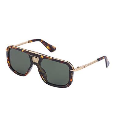 Imagem de Óculos de sol grandes vintage masculinos de luxo armação grande clássico quadrado óculos de sol feminino gradiente de metal feminino tons uv, verde leopardo, tamanho único