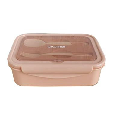 Imagem de burko Lancheira de plástico 1400 ML com garfo e colher 3 compartimentos camada única à prova de vazamento reutilizável crisper portátil selado bento box para adultos crianças casa escola