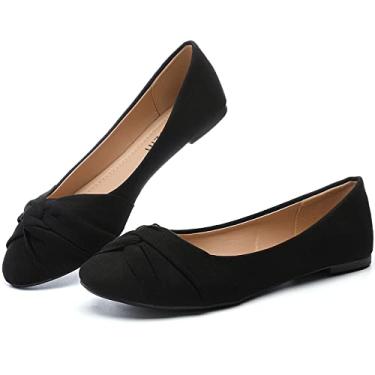 Imagem de Roozin Sapatilhas femininas balé, sapato social feminino bico redondo confortável slip on flat casual calçado., Preto, 9
