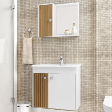 Imagem de Armário de Banheiro Munique Branco/Marrom - Bechara Móveis