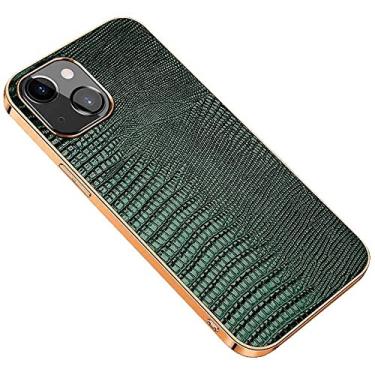 Imagem de IOTUP Capa traseira de telefone com padrão de lagarto, para Apple iPhone 13 Mini (2021) 5,4 polegadas couro moldura dourada capa à prova de choque [proteção de tela e câmera] (cor: verde)