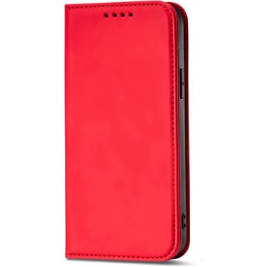 Imagem de HAZELS Capa flip para iPhone 14/14 Plus/14 Pro/14 Pro Max com suporte para cartão, capa de carteira de couro premium fecho magnético TPU à prova de choque capa de livro fólio (cor: vermelho, tamanho: 14Plus)
