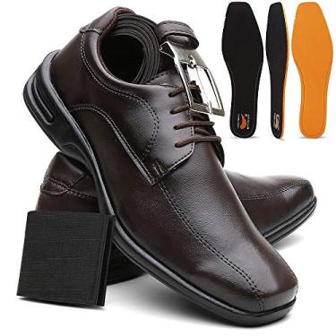 Imagem de Sapato Masculino Confort Ultra Leve E Macio + Cinto e Carteira - Marrom/44