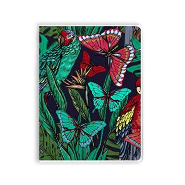 Imagem de Caderno de folhas de flores, folhas e pássaros, borboletas, capa de goma