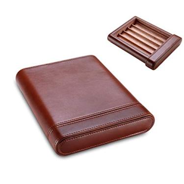 Imagem de Cedar forrado para viagem, umidificador portátil de couro para charuto, caixas de armazenamento para trabalho, casamento, aniversário, negócios, presentes