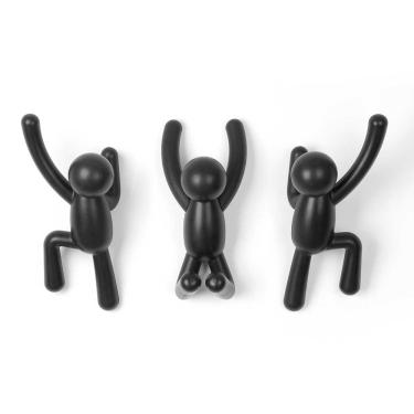 Imagem de Cabideiro de Parede Buddy Plástico 3 Peças Preto Umbra