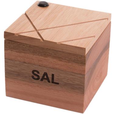 Imagem de Saleiro de Madeira Quadrado com Tampa de Abertura Lateral 350g Essence Pote de Sal Gourmet