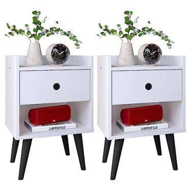 Imagem de Kit Mesinha Pequena Decore 1 Gaveta Organizadora Nicho Pés Palito Retrô Mesa Cabeceira Decoração Quarto - RPM Móveis (Branco | Preto)
