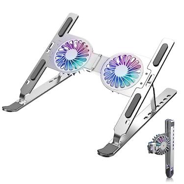 Imagem de Suporte ajustável para laptop, com ventilador de resfriamento USB, suporte para laptop com aberturas de dissipação de calor, suporte dobrável e resistente de liga de alumínio para laptop, adequado para MacBook Air Pro/Dell XPS/mais laptops de 10 a 17 polegadas. (prata)