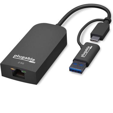 Imagem de Plugável 2.5G USB C e USB para Adaptador Ethernet, Adaptador 2 em 1 Compatível com USB C/Thunderbolt 3 ou USB 3.0, USB-C para RJ45 2.5 Gigabit LAN Com