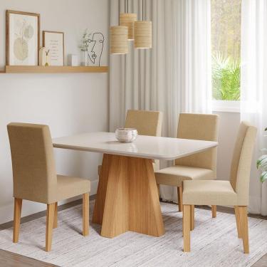 Imagem de Mesa de Jantar Cimol Amora com 4 Cadeiras - Nature/Off White/Gengibre