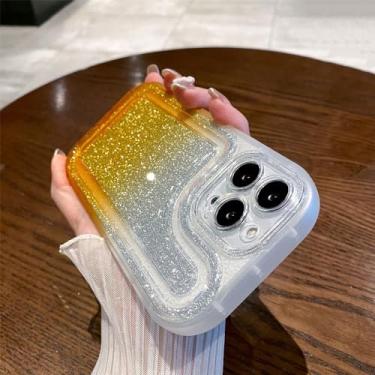 Imagem de Capa de pára-choque de bolha de brilho de cor gradiente para iPhone 14 Plus 11 12 13 Pro Max Transparente à prova de choque Candy Color capa de TPU brilhante, laranja, para iPhone 13Pro Max