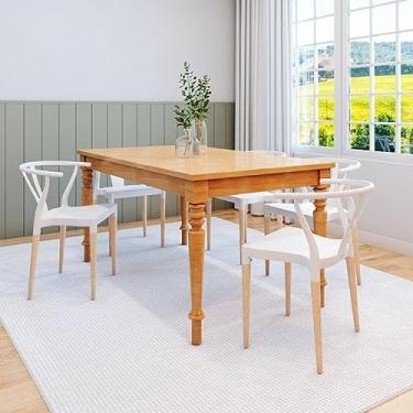 Imagem de Conjunto Sala de Jantar Mesa Madeira Maciça com 6 Cadeiras Wishbone Amarílis Mel/Branco