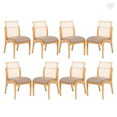 Imagem de Rio Madeira, Kit 8 Cadeiras de Madeira Estofada para Mesa de Jantar Lisboa Linho Marrom com Encosto Rattan L87 RMI