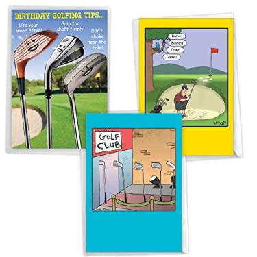 Imagem de NobleWorks Pacote sortido de 3 cartões comemorativos de aniversário hilários com envelopes (3 modelos, 1 cada) pegadinhas de golfe VC10231BDG-C1x3