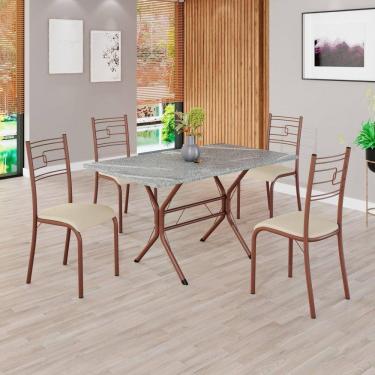 Imagem de Conjunto Sala de Jantar Mesa Retangular 120x75cm Tampo Granito Topázio 4 Cadeiras Paraty Creme / Marrom