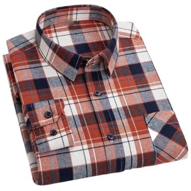 Imagem de Camisas xadrez de flanela para homens primavera algodão fácil de cuidar, não passar a ferro, roupas casuais, camisas de negócios, 871, GG