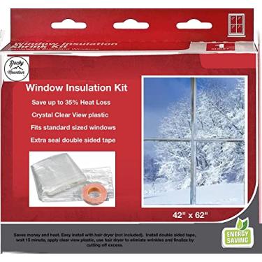 Imagem de Rocky Mountain Goods Kit de isolamento de janela para inverno – 106,7 x 157,5 cm – Revestimento plástico transparente para inverno para bloquear o ar frio - Fita dupla face - economiza 35% de perda de calor - Fácil instalação (pacote com 1)