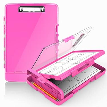 Imagem de Sooez Prancheta apagável a seco com 2 armazenamentos, prancheta Clearview com compartimento duplo, prancheta resistente com suporte de caneta e dobradiça real, capa de plástico de alta capacidade com clipe de perfil baixo