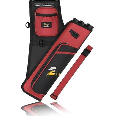 Imagem de SUNYA Aljava de quadril de tiro com arco para flechas. Inclui suporte de flecha de 3 tubos, bolsos de acessórios e cinto. Adequado para prática de arco composto e recurvo. (Vermelho)