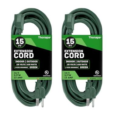 Imagem de Pacote com 2 cabos de extensão externos de 35 pés - cabo verde durável SJTW 16/3 - ótimo para alimentar luzes de Natal