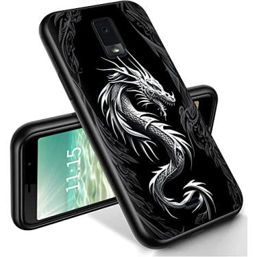 Imagem de RYUITHDJP Capa para celular Blu View 3 6" (B140DL) design preto dragão, capa de telefone para Blu View 3 capa protetora de TPU elegante