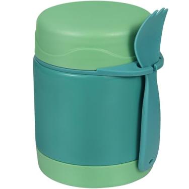 Imagem de Pote térmico Pawtong para sopa de 293 ml para comida quente infantil, para almoço quente, de aço inoxidável, com boca larga, com colher (Verde)