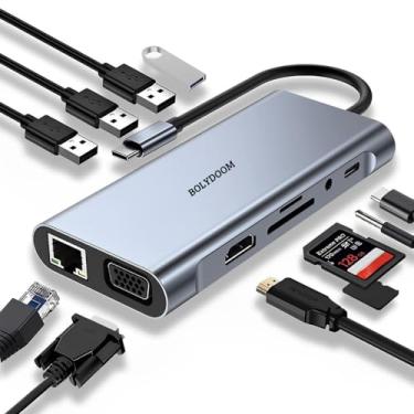 Imagem de BOLYDOOM Hub 11 em 1 USB Tipo C 3.0 - Adaptador Multiportas Com RJ45 HDMI Ethernet USB 3.0 VGA P2 - Compatível Com MacBook Pro/Air e Windows