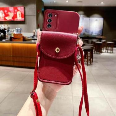 Imagem de Capa carteira crossbody porta-cartões para Samsung Galaxy S21 S23 S20 Fe S22 S24 Plus Ultra Capa de silicone com cordão, KBGS vinho tinto, para A33 (4G 5G)