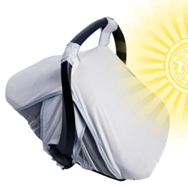 Imagem de RHYDEER Capa para assento de carro de bebê com rede mosquiteira, 2 em 1, protetor solar para assento de carro infantil e rede mosquiteira para assento de carro, cinza