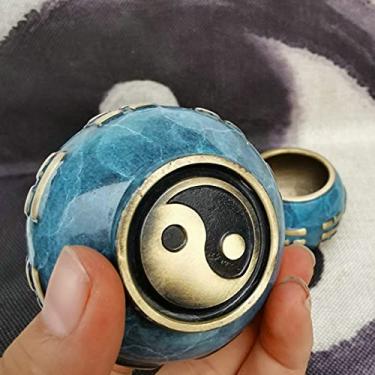 Imagem de YJIUYUANQ (Azul) Tigela de som de Buda Tibete Yoga Meditação Chanting Bowl Brass Chime Artesanato musicoterapia tibetana, tigela Bagua, acessório taoísta, 1 peça, tamanho G: altura 5 cm, largura 10 cm