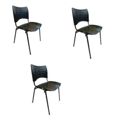Imagem de HENVIFER, Kit 3 Cadeira Plásticas Empilhável preta escritório bar