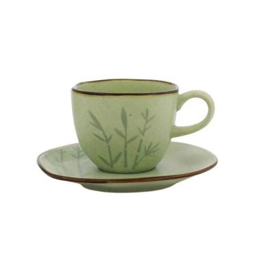 Imagem de Xícara Para Chá Com Pires Em Porcelana Ryo Bambu 220ml Oxford