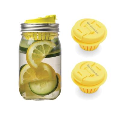 Imagem de Jarware Tampa de bebida para infusor de frutas Mason, suporte de limonada Alex's, plástico, amarelo, conjunto de 2, boca regular