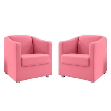 Imagem de Poltrona Decorativa Estofada KIT 02 Cadeiras Sala de Estar Quarto Recepção Luxo Mariana (Suede rosa)