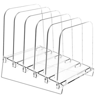 Imagem de POCFOINY Porta-arquivos, organizador de arquivos vertical para mesa, suporte organizador de pastas de arquivos de mesa, suporte de pasta de arquivos de acrílico, suporte de arquivo transparente de 5