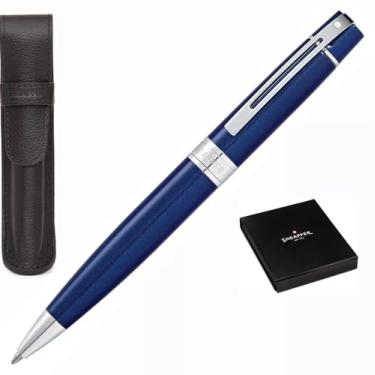 Imagem de Sheaffer Caneta preta brilhante 300 com acabamento cromado e conjunto de presente com bolsa combinando (fonte, ponta fina)