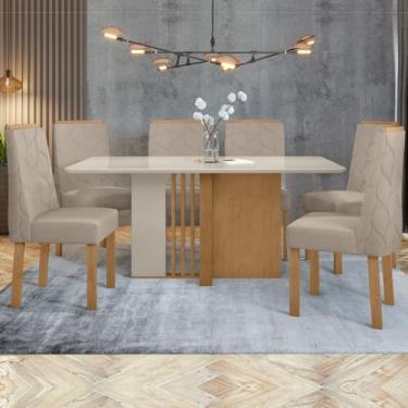 Imagem de Mesa de Jantar 6 Lugares Astrid com Vidro Amêndoa Clean/Off White/Veludo Naturale Creme 77204 - Móveis Lopas